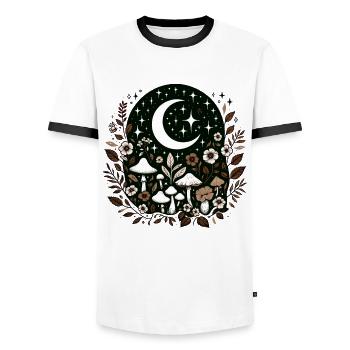 Pilze Mond Cottagecore Blumen Nacht Goblincore - Männer Kontrast-T-Shirt - Weiß/Schwarz - Vorne - AI Model Female 172 light (172cm) & AI Model Male 178 dark (178cm)