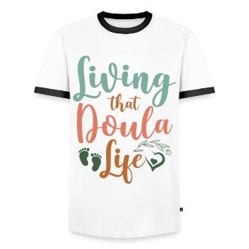 Doula Birth Worker Living That - Männer Kontrast-T-Shirt - Weiß/Schwarz - Vorne - AI Model Female 172 light (172cm) & AI Model Male 178 dark (178cm)