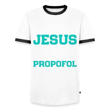 Anesthesiology Jesus And Propofol - Men's Ringer Shirt - white/black - Front - AI Model Female 172 light (172cm) & AI Model Male 178 dark (178cm)