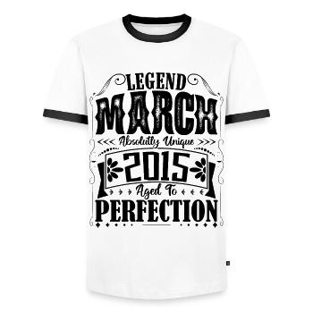 Mars 2015. Cadeau d'Anniversaire mars 2015. March. - T-shirt contrasté Homme - blanc/noir - Devant - AI Model Female 172 light (172cm) & AI Model Male 178 dark (178cm)