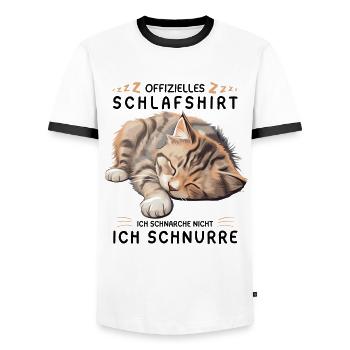 Offizielles Schlafshirt personalisiert mit Katze - Männer Kontrast-T-Shirt - Weiß/Schwarz - Vorne - AI Model Female 172 light (172cm) & AI Model Male 178 dark (178cm)