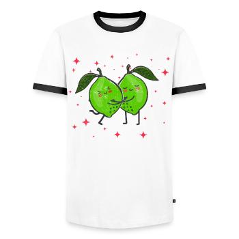 Cute Lime Couple Hugging Lime Citrus Lovers - Men's Ringer Shirt - white/black - Front - AI Model Female 172 light (172cm) & AI Model Male 178 dark (178cm)