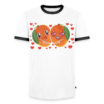 Cute Mango Couple Hugging Mango Fruit Lovers - Men's Ringer Shirt - white/black - Front - AI Model Female 172 light (172cm) & AI Model Male 178 dark (178cm)
