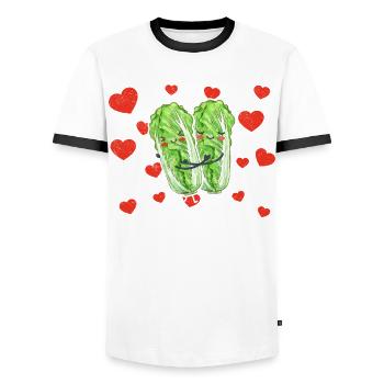 Cute Napa Cabbage Couple Hugging Fruits Lovers - Männer Kontrast-T-Shirt - Weiß/Schwarz - Vorne - AI Model Female 172 light (172cm) & AI Model Male 178 dark (178cm)