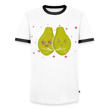 Cute Papaya Couple Hugging Papaya Fruit Lovers - Männer Kontrast-T-Shirt - Weiß/Schwarz - Vorne - AI Model Female 172 light (172cm) & AI Model Male 178 dark (178cm)