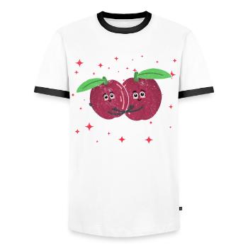 Cute Passionfruit Couple Hugging Fruit Lovers - Männer Kontrast-T-Shirt - Weiß/Schwarz - Vorne - AI Model Female 172 light (172cm) & AI Model Male 178 dark (178cm)