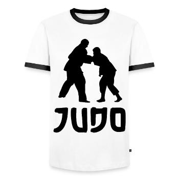 Judo - T-shirt contrasté Homme - blanc/noir - Devant - AI Model Female 172 light (172cm) & AI Model Male 178 dark (178cm)