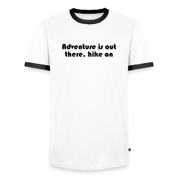 Hiking - Adventure is out there, hike on - Men's Ringer Shirt - white/black - Front - AI Model Female 172 light (172cm) & AI Model Male 178 dark (178cm)