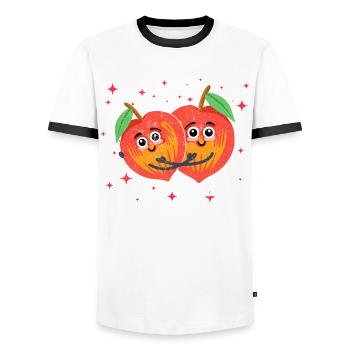 Cute Persimmon Couple Hugging Persimmon Fruit - Männer Kontrast-T-Shirt - Weiß/Schwarz - Vorne - AI Model Female 172 light (172cm) & AI Model Male 178 dark (178cm)