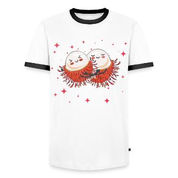 Cute Rambutan Couple Hugging Rambutan Fruit Lovers - Männer Kontrast-T-Shirt - Weiß/Schwarz - Vorne - AI Model Female 172 light (172cm) & AI Model Male 178 dark (178cm)