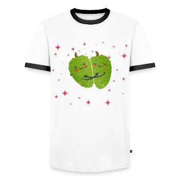 Cute Soursop Couple Hugging Soursop Fruit Lovers - Männer Kontrast-T-Shirt - Weiß/Schwarz - Vorne - AI Model Female 172 light (172cm) & AI Model Male 178 dark (178cm)