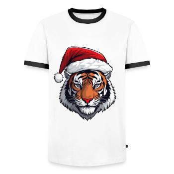 Tiger Kopf Weihnachten Portät - Männer Kontrast-T-Shirt - Weiß/Schwarz - Vorne - AI Model Female 172 light (172cm) & AI Model Male 178 dark (178cm)