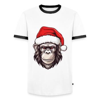 Monkey Head Christmas Portrait - Men's Ringer Shirt - white/black - Front - AI Model Female 172 light (172cm) & AI Model Male 178 dark (178cm)