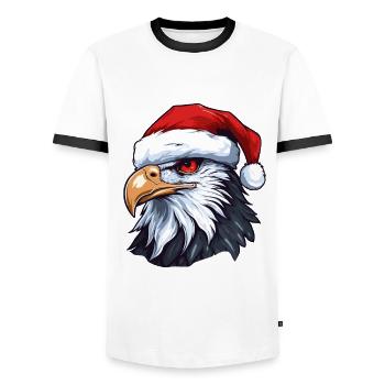 Eagle Head Christmas Portrait - Men's Ringer Shirt - white/black - Front - AI Model Female 172 light (172cm) & AI Model Male 178 dark (178cm)