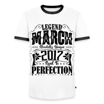 March 2017. Birthday Gift March 2017. March. - Men's Ringer Shirt - white/black - Front - AI Model Female 172 light (172cm) & AI Model Male 178 dark (178cm)