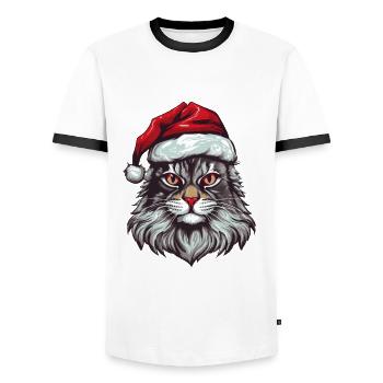 Cat Head Christmas Portrait - Men's Ringer Shirt - white/black - Front - AI Model Female 172 light (172cm) & AI Model Male 178 dark (178cm)