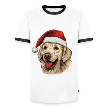 Golden Retriever Dog Head Christmas Portrait - Men's Ringer Shirt - white/black - Front - AI Model Female 172 light (172cm) & AI Model Male 178 dark (178cm)