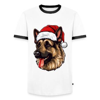 Portrait de Noël tête de berger allemand - T-shirt contrasté Homme - blanc/noir - Devant - AI Model Female 172 light (172cm) & AI Model Male 178 dark (178cm)