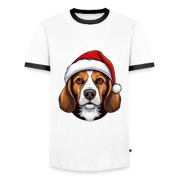 Beagle Dog Head Christmas Portrait - Men's Ringer Shirt - white/black - Front - AI Model Female 172 light (172cm) & AI Model Male 178 dark (178cm)