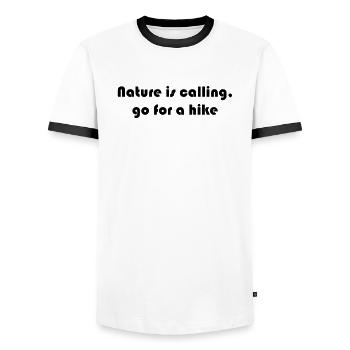 Hiking - Nature is calling, go for a hike - Men's Ringer Shirt - white/black - Front - AI Model Female 172 light (172cm) & AI Model Male 178 dark (178cm)