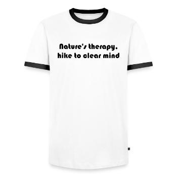 Hiking - Nature's therapy, hike to clear mind - Men's Ringer Shirt - white/black - Front - AI Model Female 172 light (172cm) & AI Model Male 178 dark (178cm)