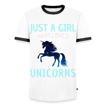 Just a girl who loves unicorns. - Men's Ringer Shirt - white/black - Front - AI Model Female 172 light (172cm) & AI Model Male 178 dark (178cm)