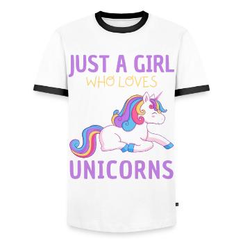 Just a girl who loves unicorns. - Men's Ringer Shirt - white/black - Front - AI Model Female 172 light (172cm) & AI Model Male 178 dark (178cm)