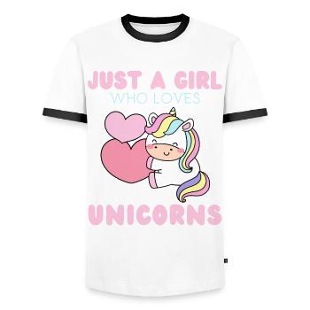 Just a girl who loves unicorns. - Men's Ringer Shirt - white/black - Front - AI Model Female 172 light (172cm) & AI Model Male 178 dark (178cm)