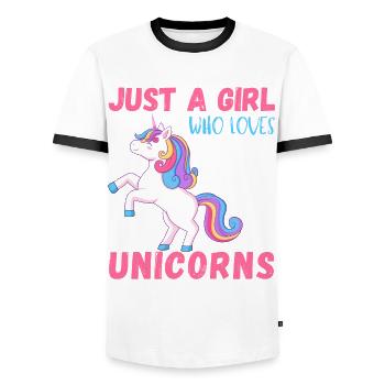 Just a girl who loves unicorns - Men's Ringer Shirt - white/black - Front - AI Model Female 172 light (172cm) & AI Model Male 178 dark (178cm)