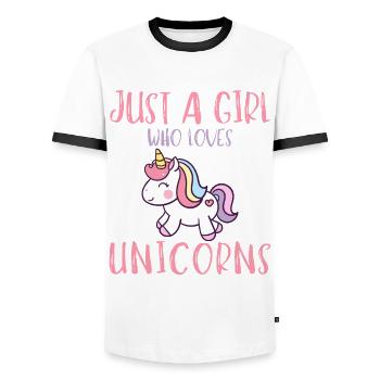 Just A Girl Who Loves Unicorns - Männer Kontrast-T-Shirt - Weiß/Schwarz - Vorne - AI Model Female 172 light (172cm) & AI Model Male 178 dark (178cm)