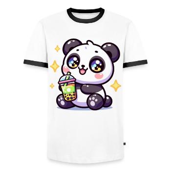 Panda Bubble Tea Boba Kawaii - Men's Ringer Shirt - white/black - Front - AI Model Female 172 light (172cm) & AI Model Male 178 dark (178cm)