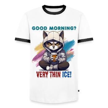 Good morning? Very thin ice! Humor, Spaß, Fun, - Men's Ringer Shirt - white/black - Front - AI Model Female 172 light (172cm) & AI Model Male 178 dark (178cm)
