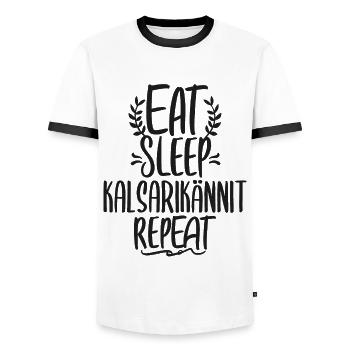 Eat Sleep Kalsarikännit Repeat Finland Underpants - T-shirt contrasté Homme - blanc/noir - Devant - AI Model Female 172 light (172cm) & AI Model Male 178 dark (178cm)