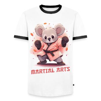 Funny Koala Martial Arts MMA Kawaii Martial Arts - Men's Ringer Shirt - white/black - Front - AI Model Female 172 light (172cm) & AI Model Male 178 dark (178cm)