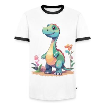 Cute Dino Cartoon Prehistoric Fantasy - Men's Ringer Shirt - white/black - Front - AI Model Female 172 light (172cm) & AI Model Male 178 dark (178cm)