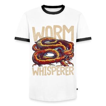 Worm Whisperer Worm Breeder Vermiculture - T-shirt contrasté Homme - blanc/noir - Devant - AI Model Female 172 light (172cm) & AI Model Male 178 dark (178cm)