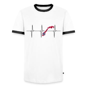 Norway ECG Heartbeat - Men's Ringer Shirt - white/black - Front - AI Model Female 172 light (172cm) & AI Model Male 178 dark (178cm)