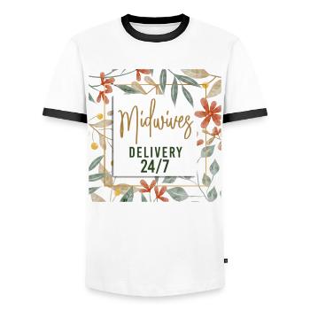 Nurse Midwife Birth Worker Flower - Men's Ringer Shirt - white/black - Front - AI Model Female 172 light (172cm) & AI Model Male 178 dark (178cm)