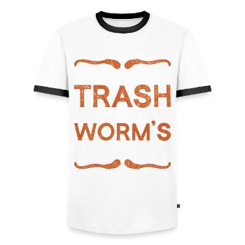 Élevage de vers Éleveurs de vers Vermiculture - T-shirt contrasté Homme - blanc/noir - Devant - AI Model Female 172 light (172cm) & AI Model Male 178 dark (178cm)