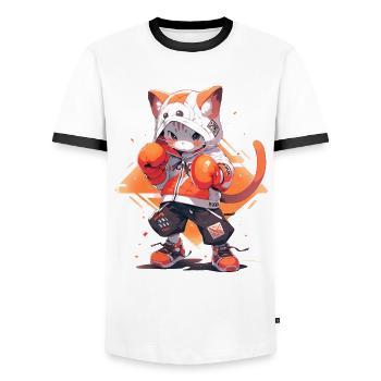 Funny Cat Boxing MMA Kawaii Martial Arts Animals - Men's Ringer Shirt - white/black - Front - AI Model Female 172 light (172cm) & AI Model Male 178 dark (178cm)