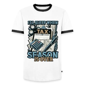 États financiers Audit fiscal Drôle Comptable - T-shirt contrasté Homme - blanc/noir - Devant - AI Model Female 172 light (172cm) & AI Model Male 178 dark (178cm)
