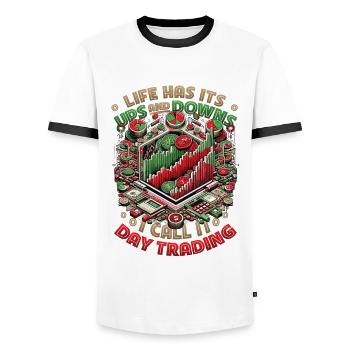 Aktien Börse Trading Chart - Lustiges Daytrader - Männer Kontrast-T-Shirt - Weiß/Schwarz - Vorne - AI Model Female 172 light (172cm) & AI Model Male 178 dark (178cm)