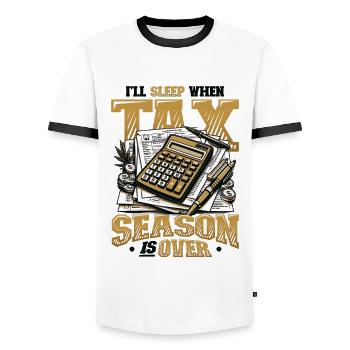 États financiers Audit fiscal Drôle Comptable - T-shirt contrasté Homme - blanc/noir - Devant - AI Model Female 172 light (172cm) & AI Model Male 178 dark (178cm)