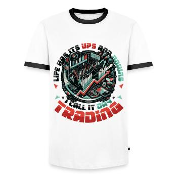Aktien Börse Trading Chart - Lustiges Daytrader - Männer Kontrast-T-Shirt - Weiß/Schwarz - Vorne - AI Model Female 172 light (172cm) & AI Model Male 178 dark (178cm)