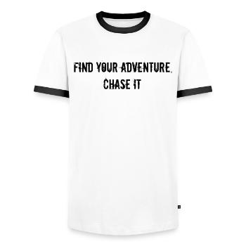 Hiking - Find Your Adventure, Chase It - Men's Ringer Shirt - white/black - Front - AI Model Female 172 light (172cm) & AI Model Male 178 dark (178cm)
