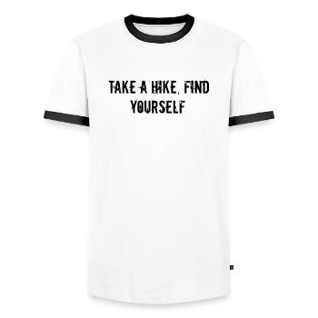 Hiking - Take a hike, find yourself - Men's Ringer Shirt - white/black - Front - AI Model Female 172 light (172cm) & AI Model Male 178 dark (178cm)