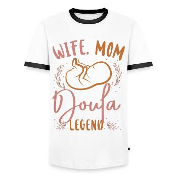 Doula accoucheuse maman femme. Maman. - T-shirt contrasté Homme - blanc/noir - Devant - AI Model Female 172 light (172cm) & AI Model Male 178 dark (178cm)