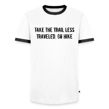 Hiking - Take the trail less traveled, go hike - Men's Ringer Shirt - white/black - Front - AI Model Female 172 light (172cm) & AI Model Male 178 dark (178cm)