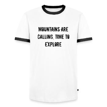 Hiking - Mountains are calling, time to explore - Men's Ringer Shirt - white/black - Front - AI Model Female 172 light (172cm) & AI Model Male 178 dark (178cm)