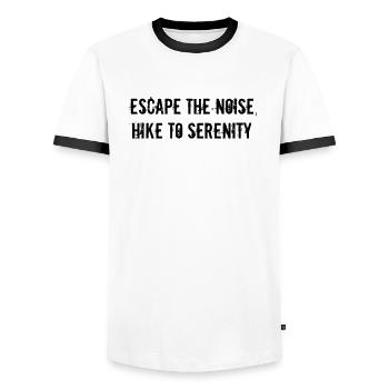 Wandern - Escape the noise, hike to serenity - Männer Kontrast-T-Shirt - Weiß/Schwarz - Vorne - AI Model Female 172 light (172cm) & AI Model Male 178 dark (178cm)